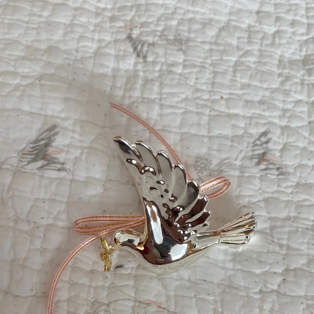 Elegant Silver and Gold Bird Ornament Figurine